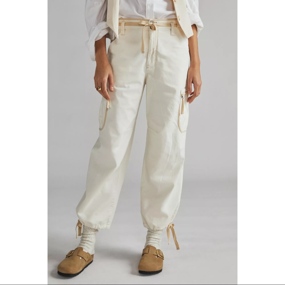 Anthropologie Ivory Utility Cargo Joggers
